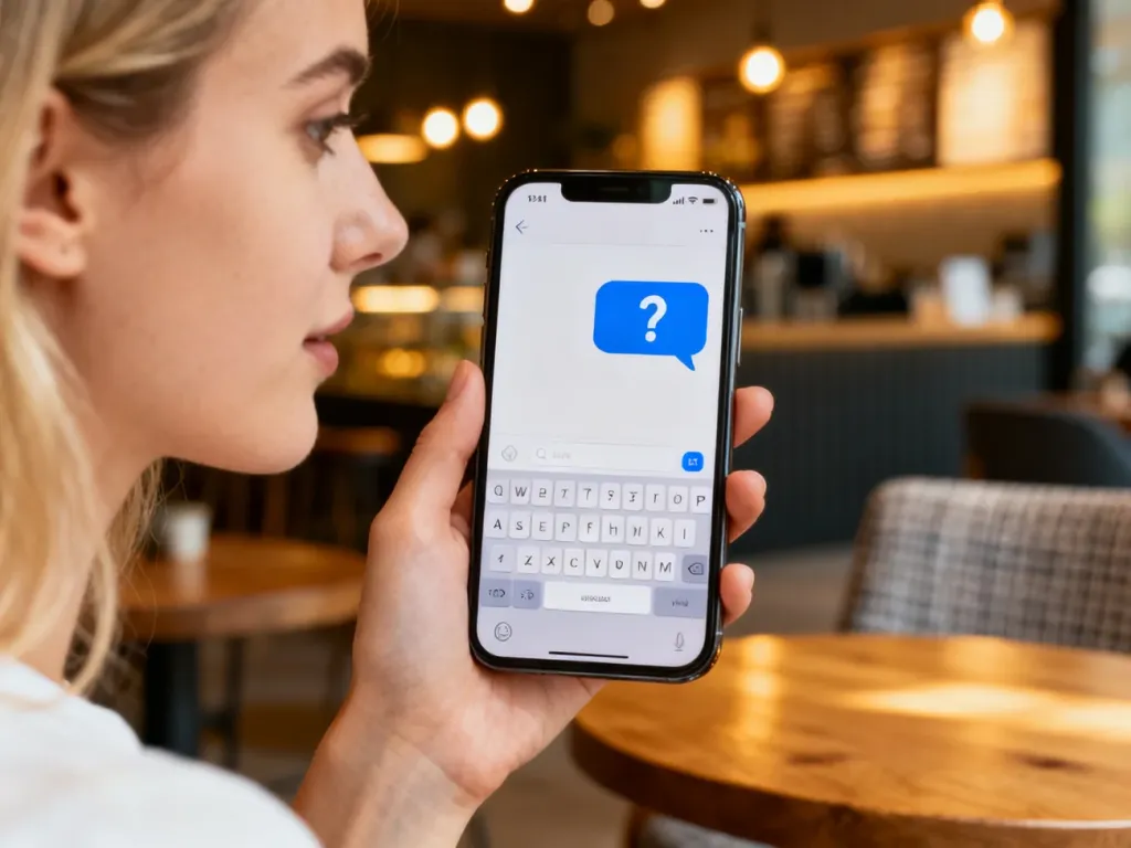 Kobieta trzymająca smartfon z otwartym czatem, ilustrująca użycie skrótu „wdym” w komunikacji cyfrowej.