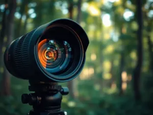 Aparat na statywie fotografujący góry zgodnie z zasadą trójpodziału, z linią horyzontu i drzewem w mocnych punktach kadru.