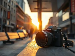 Profesjonalne kolorymetry X-Rite i Datacolor na biurku przed monitorem z wyświetlaną fotografią krajobrazu.
